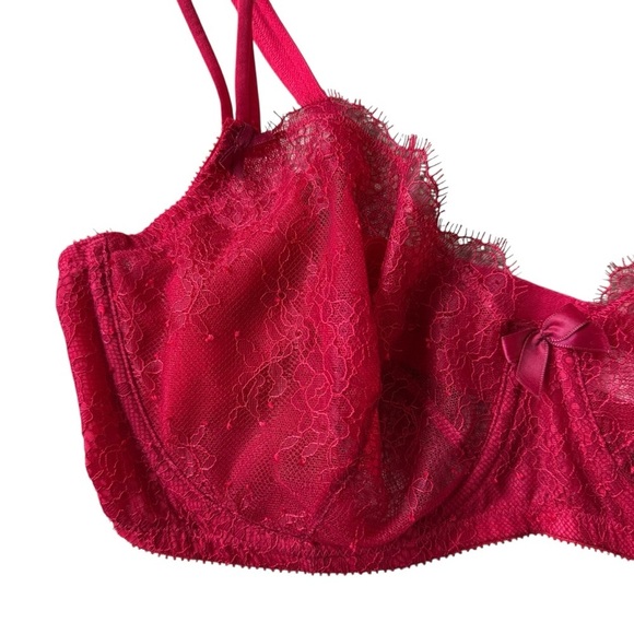 Victoria's Secret Dream Angels Wicked Lace Balconette Bra 36DD Red Unlined Bows - Picture 2 of 8